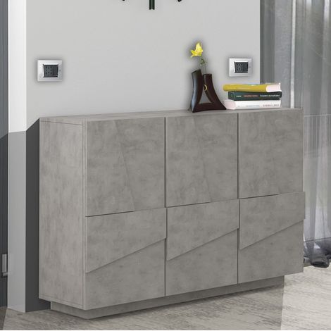 Credenza con 3 Ante Mobile Cemento Moderno per Soggiorno 120 cm Basso (1/4)