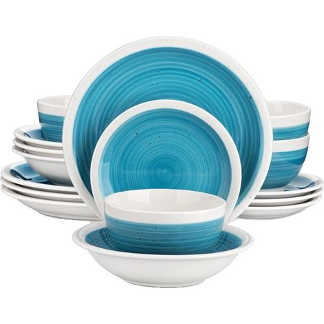 Ensemble de vaisselle en grès, vaisselle polyvalente, durable et élégante, Bleu-b, 16-Pièce-a (1/2)