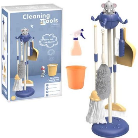 Simulation vadrouille balai pelle à poussière jouer maison outil de nettoyage jouet ensemble pour enfants-bleu (1/4)