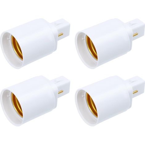Set mit 4 weißen G24d-auf-E27-Fassungsadaptern mit Goldkontakten zur Umwandlung von Zweipol-Glühbirnen in Standard-Schraubglühbirnen für die Heim- und Bürobeleuchtung (1/5)