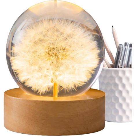 Lampe boule de verre, boules d'ornement en verre Lampe boule LED en de fleur Veilleuse de bureau avec lumière douce, ornements décoratifs créatifs en de vacances pour (1/5)