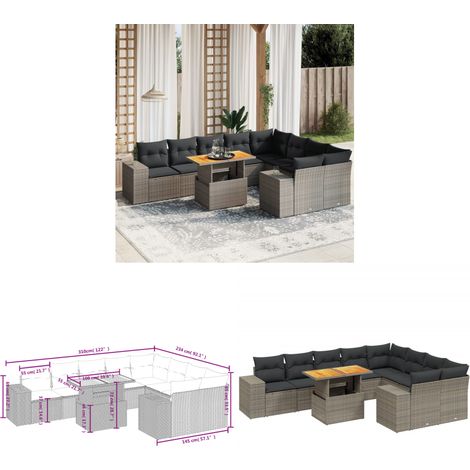 10-tlg. Garten-Sofagarnitur mit Kissen Grau Poly Rattan - Gartenmöbel Set - PE-Rattan Möbel - Outdoor Lounge - Gartenlounge - Terrassenmöbel - Home & Living (1/3)