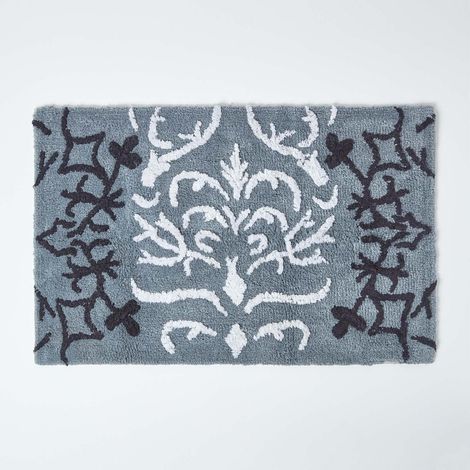HOMESCAPES Tapis de bain Coton damassé Noir