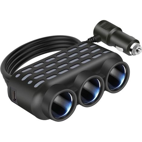 Chargeur allume-cigare de voiture 1 à 3 12 V/24 V, multifonction, lumière sept couleurs (120 W) - Compatible avec toutes marques (1/5)