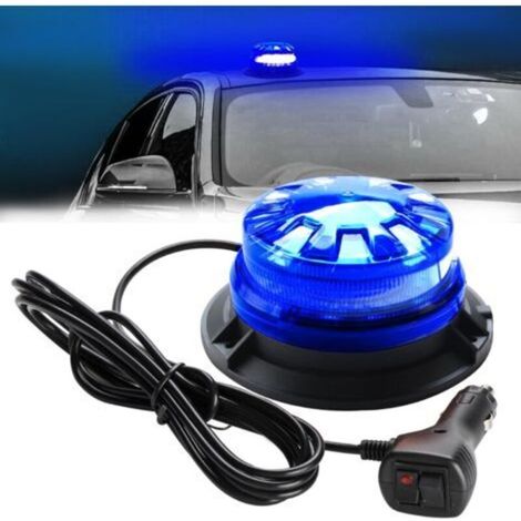 Feux de signalisation ronds avec 24 LED bleues, étanches, montés sur le toit et base magnétique, adaptés aux voitures, camions et véhicules de police, 12-24V. (1/4)