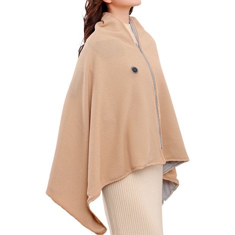Châle chauffant portable, 150 x 81 cm, alimenté par USB, 3 niveaux de chaleur, chauffe rapide en 15 secondes, fermeture éclair douce pour femme