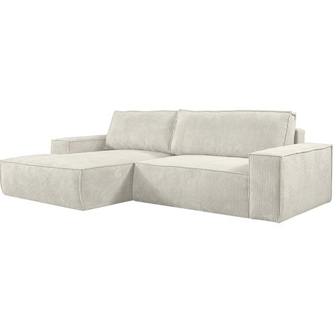 Canapé d'angle gauche convertible en velours côtelé beige AMELIA (1/5)