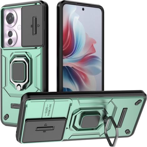 Étui pour Oppo Reno 11F 5G, avec béquille et objectif pour appareil photo, vert (1/5)