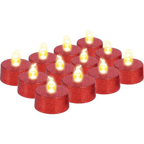 Set of 12 battery-operated, flameless LED tealight candles, warm yellow, for weddings, parties, holiday gifts and festivals (red) (1/5)