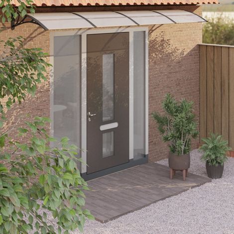 Auvent Marquise de Porte Moderne - Anti-Soleil Imperméable - Noir et transparent 350x80 cm Polycarbonate Chic-878013 (1/5)