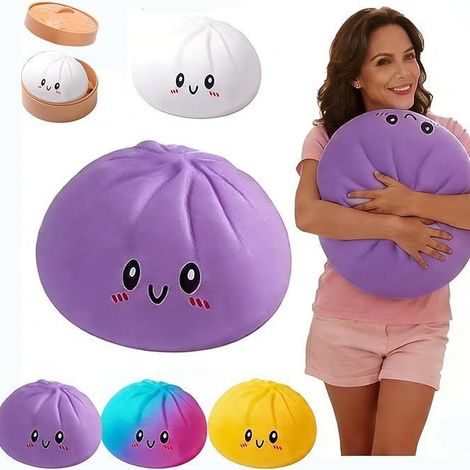 Abcrital – Balle anti-stress Dumpling Squishy 25 cm – Jouet à presser doux – Matériau en peluche non toxique – Pour soulager le stress des enfants et adultes