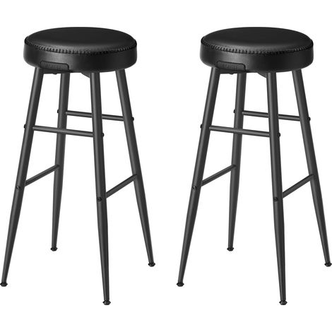 Juego de 2 taburetes de bar silla de cocina asiento alto de PU con costuras altura del asiento 63 cm para cocina hogar bar fácil montaje color negro 120005188