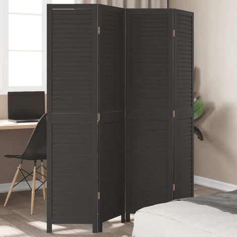 Room Divider 4 Panels Black Solid Wood Paulownia vidaXL