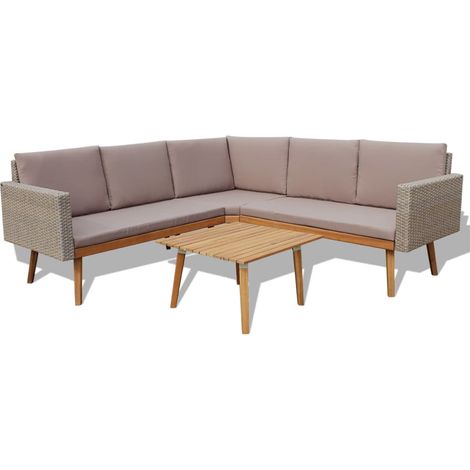 4-tlg. Garten-Lounge-Set mit Auflagen Poly Rattan Grau vidaXL (1/10)