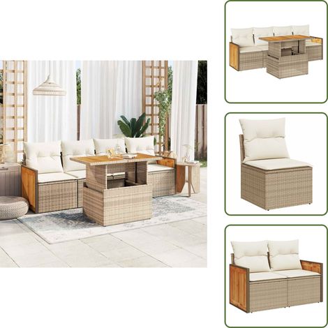 vidaXL Salon de jardin avec coussins 5 pcs beige résine tressée acacia (1/5)
