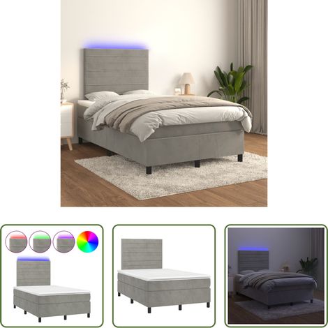 Matratze - Boxspringbett mit Matratze & LED Hellgrau 120x200 cm Samt (1/5)