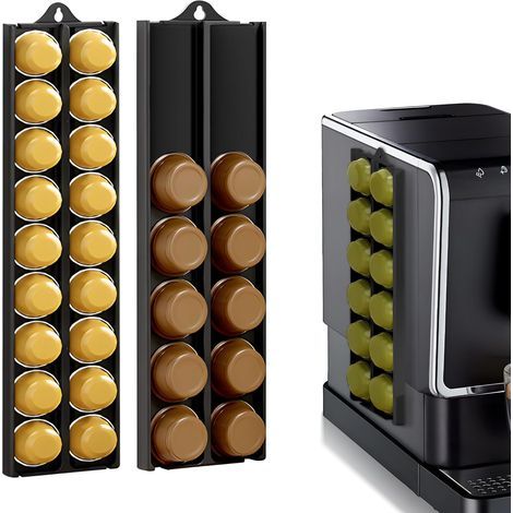 Porte-capsules mural réglable compatible avec les capsules Nespresso (37-58 mm), support de rangement auto-adhésif pour capsules de café (noir, 2 pièces)
