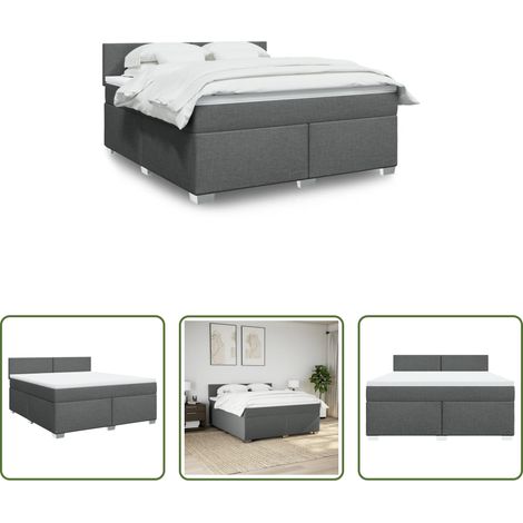 vidaXL Surmatelas -  Sommier à lattes de lit avec matelas Gris foncé 180x200cm Tissu (1/5)