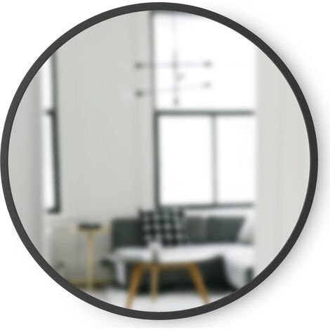 Oval Wall Mirror with Rubber Frame for Living Room, Bathroom, Bedroom, Hallway and More, Black, 40x40cm (1/5)