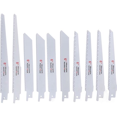 10 Pieces Reciprocating Sawblades Jig Sawblade Assortment Set for Wood Pruning Metal Cutting 6TPI 10TPI 18TPI (1/5)
