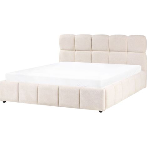 Ottoman Bed Light Beige Fabric EU King Size 5ft3 Tufted with Lift-Up Sprung Frame Storage NOYON