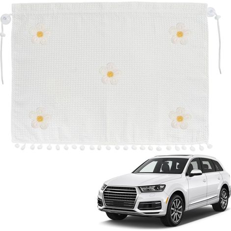 Rideau de voiture avec imprimé floral et pompon – Structure gaufrée blanche, intimité et écran solaire avec ventouses, coupe élégante et universelle (1/5)