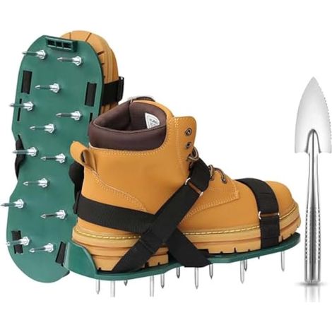 Chaussures aérateur de gazon pour gazon avec sangles auto-agrippantes, outil d'aérateur de gazon à installation libre pour cour, jardin, terrasse, herbe, chaussures à pointes robustes pour homme et (1/5)