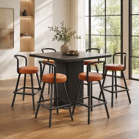Tabouret de bar avec dossier PU marron métal OKMYHOME (1/5)