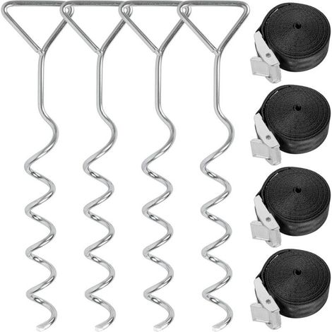 Kit d'ancrage de Trampoline 8 pièces – Piquets de Trampoline Robustes avec Sangles d'arrimage résistantes aux déchirures, kit d'ancrage de balanoire, kit d'ancrage de Trampoline (1/5)