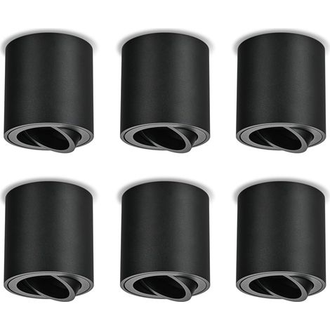 6× Spots de Plafond Noir - Spot en Saillie Plat 30° Orientable - Avec Douille GU10-230V LED Plafonnier Spot - Aluminium Rond Downlight Luminaire Plafonnier - Sans lampe GU10 (1/5)