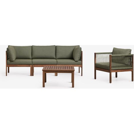 Set soggiorno con divano modulare a 3 pezzi con braccioli, poltrona e tavolino in legno di acacia Branson SKLUM (1/5)