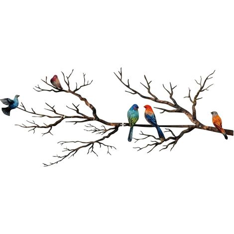 Métal Oiseaux Art Mural, Oiseaux Vifs en Métal Sur Branche Silhouette Décoration Murale Feuilles Noires avec Oiseau Sculpture Murale Suspendue Extérieure pour la Maison Balcon Jardin (Couleur (1/5)