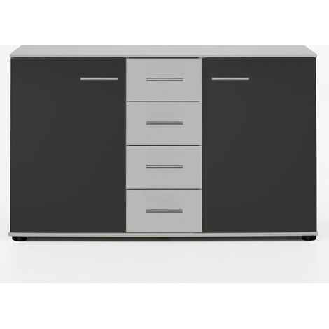 Commode de rangement 130 X 83 cm coloris blanc/anthracite -PEGANE-