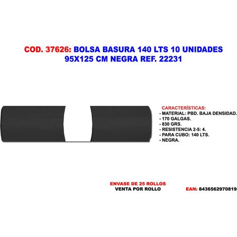 SACCO DELLA RIFIUTI NERO 140 L 10 UNITÀ 95 X 125 CM RIF. 22231