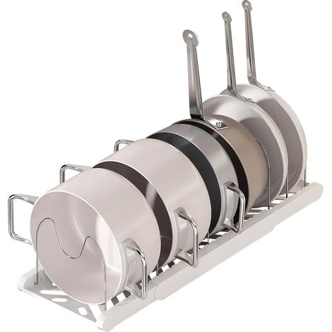 Range Couvercle Extensible, Organiseur de Poêle avec 7 Compartiments Réglables, Range Assiette Kitchen Organizer pour Couvercle de Casserole Poêle à Frire Assiette Planche à Découper (Blanc) (1/5)