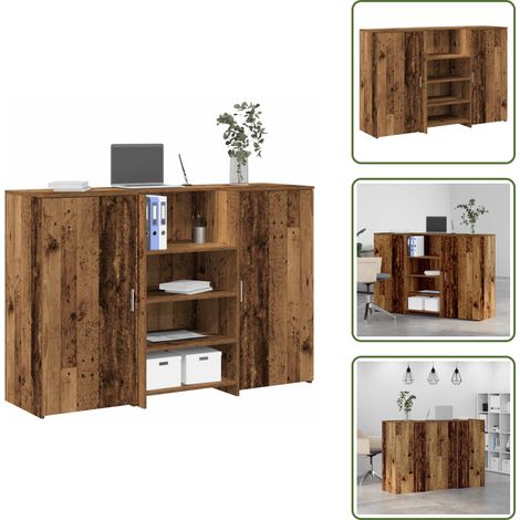 Comptoir de caisse - vidaXL Bureau de réception vieux bois 155x50x103,5cm bois d'ingénierie - Armoire de rangement (1/5)