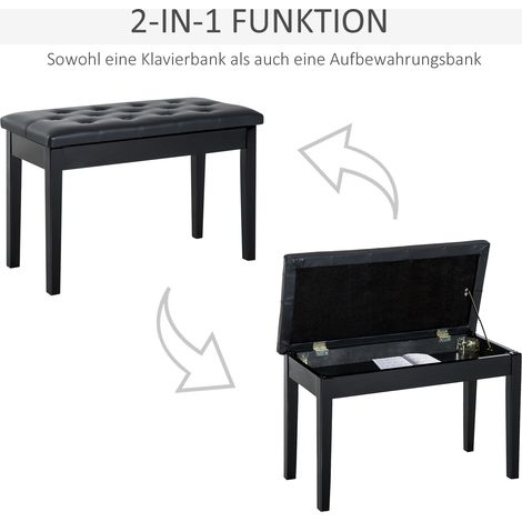 Tabouret de piano avec coffre de rangement intégré, siège de clavier rembourré en cuir synthétique, banc pour piano et clavier en bois massif, dimensions 76 x 36 x 50 cm, noir
