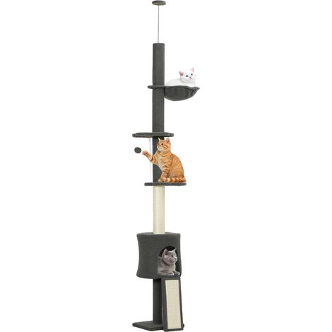 Pour chats actifs en appartement Hauteur réglable sécurisée Arbre à chat d'activité 5 en 1 gris avec hamac (1/5)