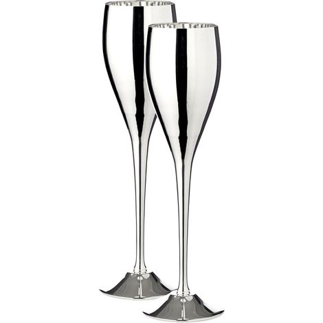 Lot de 2 flûtes à champagne en laiton argenté martelé incassables 23 cm 200 ml - PANGIVO (1/5)