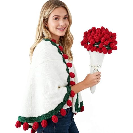 Couverture bouquet de fleurs au crochet, cadeau de Saint-Valentin, jeté de lit tricoté main avec motif de roses, cadeau original et amusant pour adultes, adolescents et enfants, 81 cm (32 pouces). (1/5)