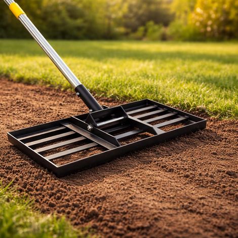 Râteau de Nivelage Gazon 198 cm, 43 × 25 cm Outil de Nivelage de Pelouse en Acier Inoxydable avec Long Manche, Râteau de Jardin Robuste pour Niveler Terre, Sable et Sol, Idéal Jardin (1/5)
