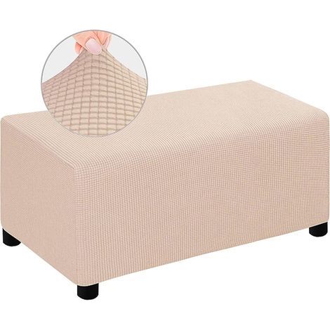 Stretchable khaki footstool cover, size M, non-slip pouf cover (1/5)