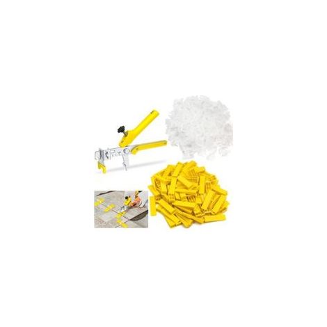 Système de Nivellement de Carrelage 2mm kit Nivellement Carrelage 400 Languettes de Traction 100 Cales Réutilisables et 1Pince, pour Carreaux Épaisseur 3–12 mm