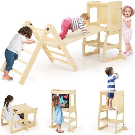 Ensemble de jouets d'escalade 7 en 1 pour tout-petits 135 x 60 x 77 cm évolutif aménageable design naturel