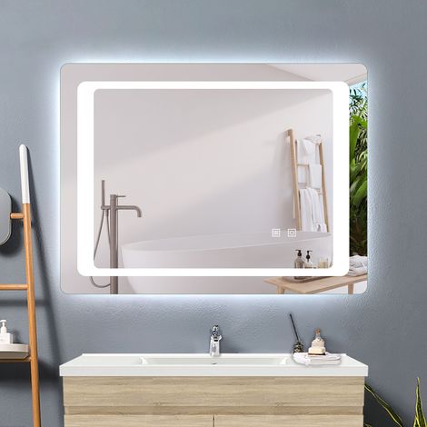 Acezanble – Miroir lumineux de salle de bain 80x60cm – Anti-buée – LED horizontal/vertical – Interrupteur tactile double – Design moderne