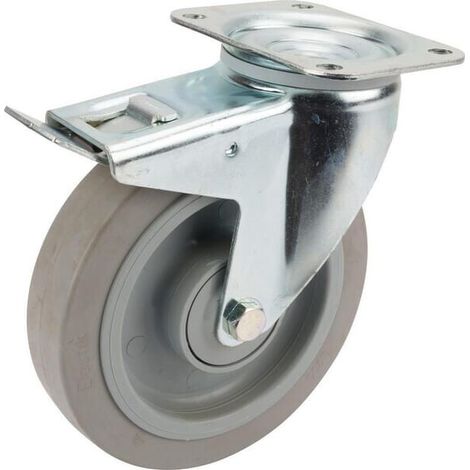 Rueda industrial giratoria en goma: di谩metro200 x 46 mm placa soporte con freno: 137 x 105 mm. Capacidad: 400 kg Tente TENTE