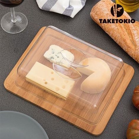 Cloche à fromage - TakeTokio - Élégante en Bambou - Couvercle Acrylique - Pour Adultes - Marron (1/4)