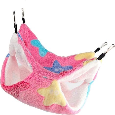 Hamac pour hamster, litière double couche douce, nid douillet pour petits animaux de compagnie comme les écureuils et les furets-Pink