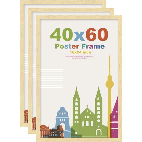 Lot de 3 cadres photo 40 x 60 cm, en bois avec verre acrylique, cadre pour certificat, montage mural, pour portrait, maison, bureau, chêne (1/4)