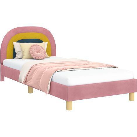 Children's Bed Frame with Headboard Pink 90 x 190 cm Velvet vidaXL